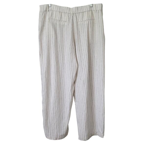 Womens Sz 16 Ivory Linen Blend High-Waisted Gauzy Wide Leg Striped Beachy Pants - Picture 2 of 10